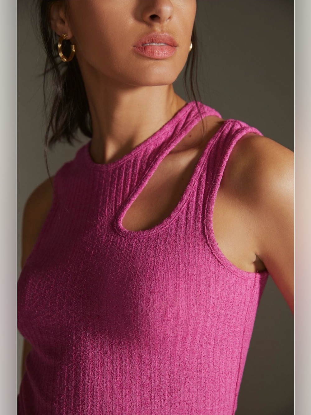 Maeve by Anthropologie Ribbed Cutout Tank Top in Magenta Pink Size Large